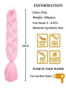 3入組大型粉色編織髮,24英寸長,適合女性日常假期、角色扮演穿戴時尚萬聖節和聖誕節合成纖維鉤針髮延長,方便靈巧的高溫髮 - 粉色 - 查看 4