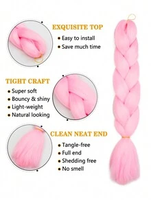 3入組大型粉色編織髮,24英寸長,適合女性日常假期、角色扮演穿戴時尚萬聖節和聖誕節合成纖維鉤針髮延長,方便靈巧的高溫髮 - 粉色 - 查看 5