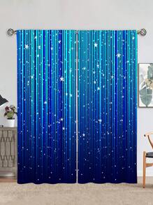 2pcs Fantasy Blue Night Starry Sky Printed Window Curtain,Refer To Bedroom Office Kitchen Living Room Study Home Decor - Multicolor - View 4