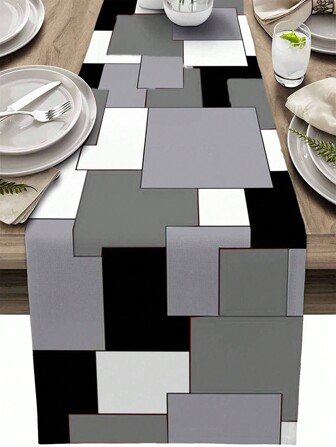 1PC Geometric Checkered Linen Table Runner Red Black Gray White Checkered Dining Table Decoration Table Mat Table Cloth Table Cloth