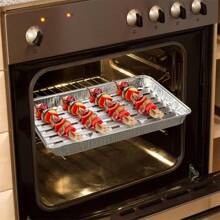 20 Pcs/SetDisposable Aluminum Foil Broiler Pan For Oven - Durable Broiling Drip Trays With Ribbed Bottom Surface For BBQ Grill-Like Texture - Silver - View 1