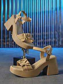 SHIHUA Women's Sandals 2023 New Thick-Soled Popular Sports Sandals With Skirt Match, Platform Shoes With Ankle Strap - Apricot - View 5