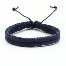 1pc Handmade Braided Bracelet For Men, Blue/Black/Coffee, Simple Gift - Black - View 3
