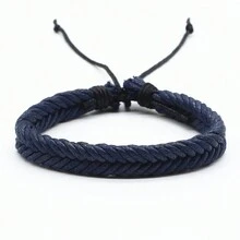 1pc Handmade Braided Bracelet For Men, Blue/Black/Coffee, Simple Gift - Black - View 7
