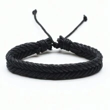 1pc Handmade Braided Bracelet For Men, Blue/Black/Coffee, Simple Gift - Black - View 1