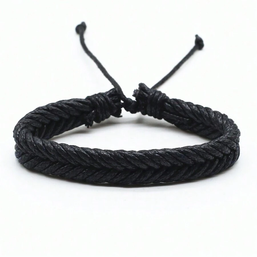 1pc Handmade Braided Bracelet For Men, Blue/Black/Coffee, Simple Gift - Black - View 1