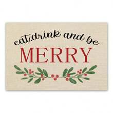 1pc Personalized Elegant Rustic Christmas Placemats, Faux Linen Placemats, Winter Floral Monogram Christmas Table Decor Set - Multicolor - View 1