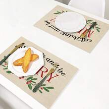 1pc Personalized Elegant Rustic Christmas Placemats, Faux Linen Placemats, Winter Floral Monogram Christmas Table Decor Set - Multicolor - View 5