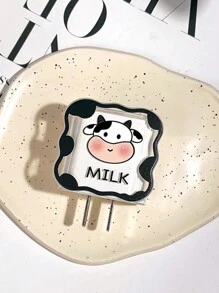 Cartoon Black And White Cow 1.5m Cable Winder Fixator Protector 5pcs Set Compatible With Apple 20w Fast Charging Data Cable - Black - View 8