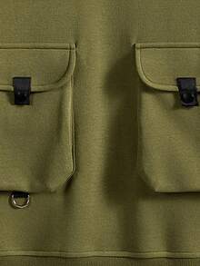 Men's Cargo Style Pocketed Outdoor Hoodie - Olive Green - View 4