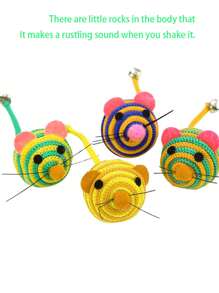 1/3/5 件随机颜色猫玩具 - 尼龙绳老鼠形互动铃铛球玩具，用于互动和娱乐，缓解压力