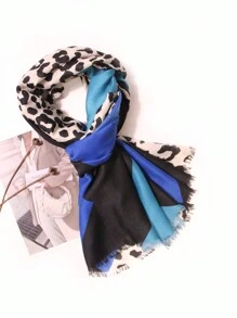 1pc Fashionable Leopard Print Diamond Shaped Scarf Suitable For Daily Wear - Blue - View 5