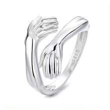 1pc Adjustable Hug Hands Ring With Opening - Silver - View 4