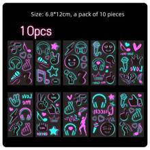 夜光紋身貼,防水夜光紋身貼,可用於音樂節和演唱會的夜光防水紋身貼,派對酒吧紋身貼,推薦用於系列,並將在稍後更新其他類型的夜光防水貼紙！ - 夜光雙色套裝B/10片 - 查看 3