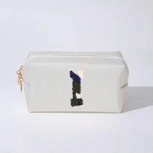 Phong cách Đơn giản In hoa bò Thêu Chữ Túi trang điểm Không thấm nước Túi mỹ phẩm Du lịch Có thể mang đi Lưu trữ Nhỏ bé Túi vệ sinh Lá thư In ấn Túi trang điểm Ngày lễ tình nhân Qủa tặng chất liệu da PU - Màu be - Xem 15