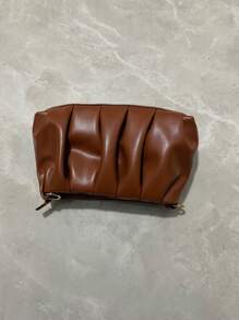 Este elegante bolso de mano de PU color púrpura caqui presenta una correa de hombro desmontable y un diseño plisado, lo que lo hace adecuado para trabajadores de oficina, maestros, estudiant - Blanco - Ver 11