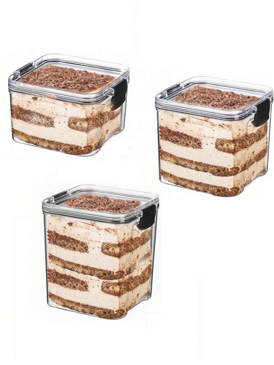 1pc Airtight Kitchen Container Rice Oats Storage Box Ingredients Snacks Refrigerator, Transparent PP Jar Cake Box Mousse & Layered Pastry Packaging Box, Reusable Seal For Cheese & Desserts Cooking Jars For Storing ,  Plastic Containers For Sugar, Flour, Grains. - Black - View 1