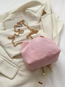 时尚迷你女士单肩包，采用圆形扣和链条肩带设计 - 粉色 - 查看 7