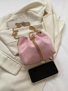 时尚迷你女士单肩包，采用圆形扣和链条肩带设计 - 粉色 - 查看 4