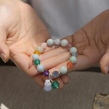 1pc Natural Multi-Gemstone Gourd Shaped Pendant Bracelet - Gourd Bracelet - View 4