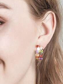 1pair Gorgeous Monalisa Colorful Cubic Zirconia Paved Elegant Round Decor Earrings Luxury Party Jewelry For Women