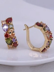 1pair Gorgeous Monalisa Colorful Cubic Zirconia Paved Elegant Round Decor Earrings Luxury Party Jewelry For Women