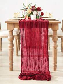 1pc 70inch Plain Color Red Pleated Table Runner, Home Decor Tablecloth, Wedding Party Decor Table Flag, Party Table Center Decoration Table Cover, Kitchen Decoration, Christmas Decor, Valentine's Day Decorative, 2026 New Year Decoration