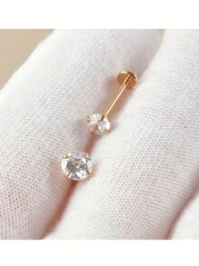 18g*6mm棒長鑲嵌鑽石眉毛穿刺 - 金黃色 - 查看 3