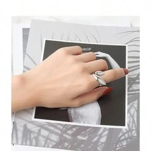 1 件时尚不对称开口戒指，适合女士，简单且可调节，珠宝礼物 - 金色 - 查看 1