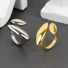 1 件时尚不对称开口戒指，适合女士，简单且可调节，珠宝礼物 - 金色 - 查看 4
