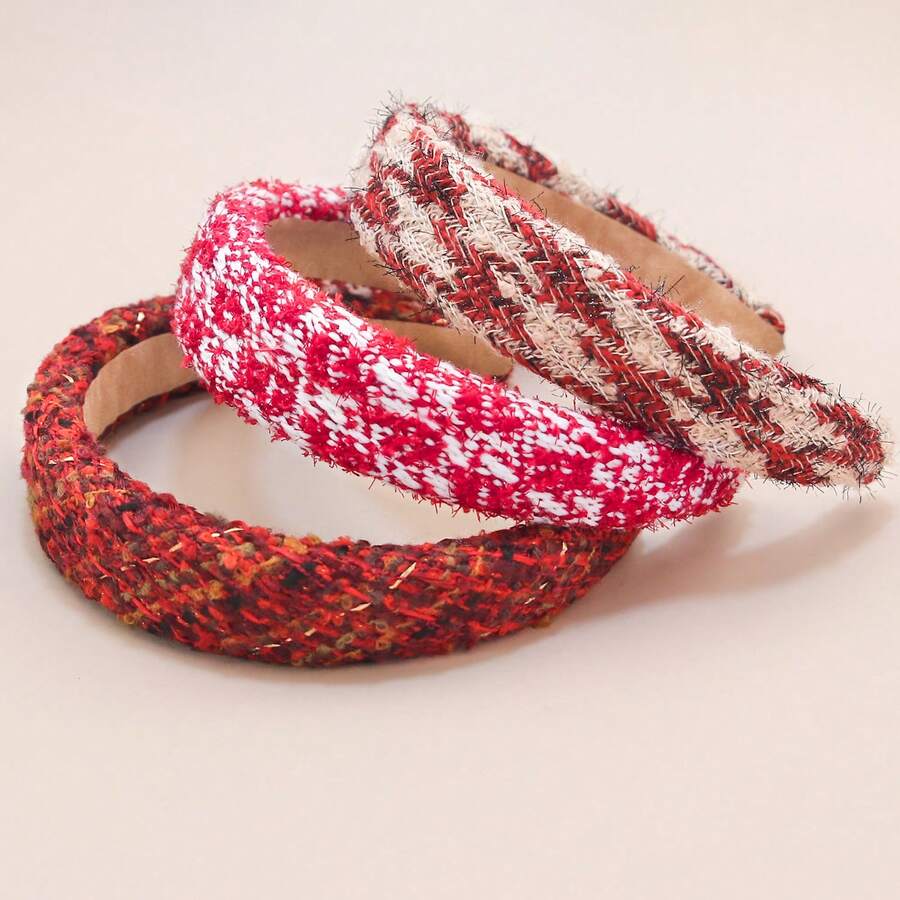 1入女孩固體色紅色2024新年髮飾,極簡主義風格無齒髮箍,適用於創建高髻,松緊適中的頭帶,日常使用 - 紅白色 - 查看 1