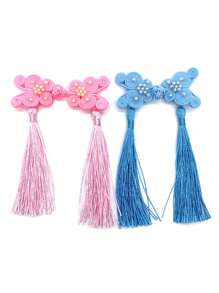 3pcs Butterfly & Tassel Decoration Polyester Button For Clothing, Cheongsam Clasp - Blue - View 6