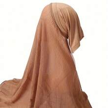 1入女士連帽頭巾,純色褶皺傑西內突厥頭巾,日常即時頭巾黑色 - 駝色 - 查看 7