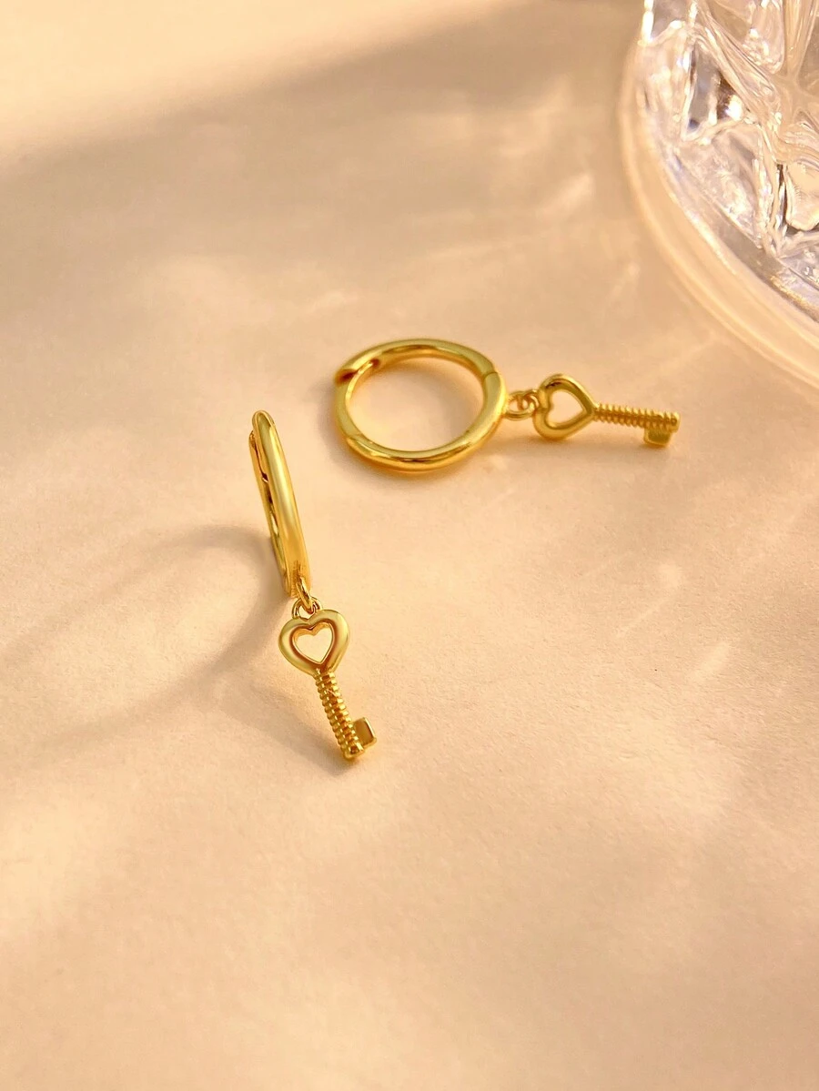 1 对创意钥匙独特吊坠耳环，适合迷人女性 S925 纯银精美女士珠宝礼物派对礼物周年纪念礼物耳环耳环精美珠宝 - 金黃色 - 查看 1