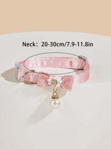1pc Bow Decor Faux Pearl Pendent Pet Collar For Dog And Cat For All Season - Baby Pink - View 7