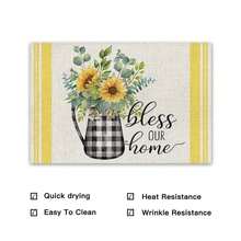 1入組水牛格子向日葵夏季餐墊，12x18英寸季節性春季桌墊，適用於派對廚房用餐飾品 - 彩色 - 查看 2