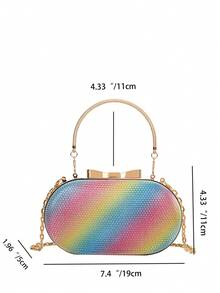 1pc Women's Rainbow Color Chain Shoulder Bag With Holographic Glitter Hard Shell, Metal Handle, For Lipstick Makeup, Evening Party, Wedding, Festival, Night Out, Bar - Multicolor - View 5