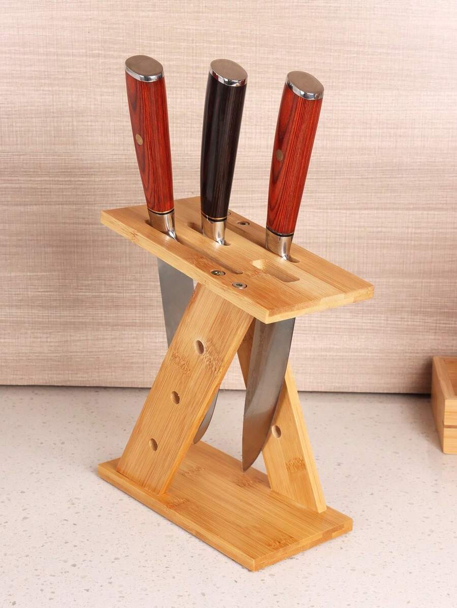 1 Pieza Soporte De Cuchillos De Bambú Do It Yourself (diy) Y Estante De Almacenamiento De Herramientas De Cocina - Multicolor - Ver 1