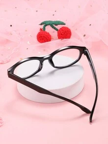 1 件男女通用儿童复古椭圆形黑色眼镜 - 黑色 - 查看 3