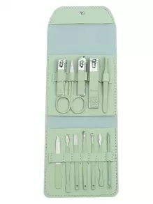 Manicure Set, Stainless Steel Nail Clipper Set, Professional Grooming Kit, Facial, Hand And Foot Skin Care And Nail Care Tools, With Leather Travel Storage Case - Green - View 12