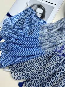 1 件透气流苏披肩，优雅风格围巾，春夏季时尚女士真丝围巾，彩色小碎花长围巾，多功能户外防晒沙滩巾，头巾 - 彩色 - 查看 9