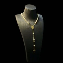 1pc 6mm Cross Necklace, Exquisite Gift, Women Sweater Chain - Pearl Necklace - View 3