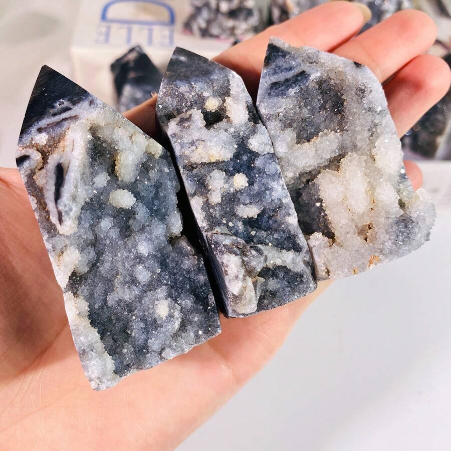 1入組天然水晶sphalerite Druzy Geode能量塔彩虹療癒七輪優雅珠寶裝飾用品桌上裝飾 - 彩色 - 查看 1