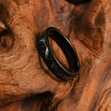 1枚6毫米合成隕石黑色鎢金男士結婚戒指,貼身舒適的訂婚戒指