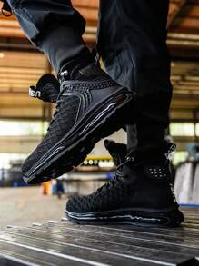 Men's High Top Safety Boots, Steel Toe, Anti-Smashing, Anti-Stabbing, Soft Cushioning, Shock-Absorbing, Wear-Resistant, Outdoor, Autumn/Winter - Black - View 3