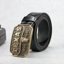 1條3.7cm寬印花腰帶,搭配時尚鍍板扣,時尚復古休閒全配齊,適合年輕成人男女 - 棕色 - 查看 1