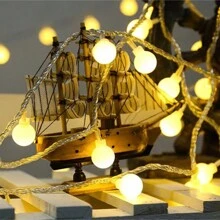 1入組電池供電防水迷你小白球串燈,家庭婚禮裝飾,不含電池（59英寸10led / 393.7英寸80led可選）