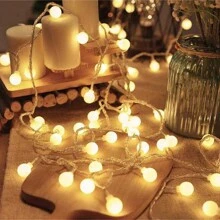 1入組電池供電防水迷你小白球串燈,家庭婚禮裝飾,不含電池（59英寸10led / 393.7英寸80led可選）