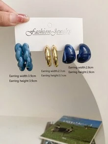 1 套/3 对个性化夸张大圈耳环，时尚 C 形耳夹耳环套装 - 彩色 - 查看 19