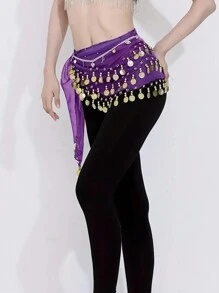 1入女孩肚皮舞腰鍊,表演用腰巾,雪紡腰鍊,肚皮舞腰帶和腰裙波西米亞風格 - 紫色 - 查看 2